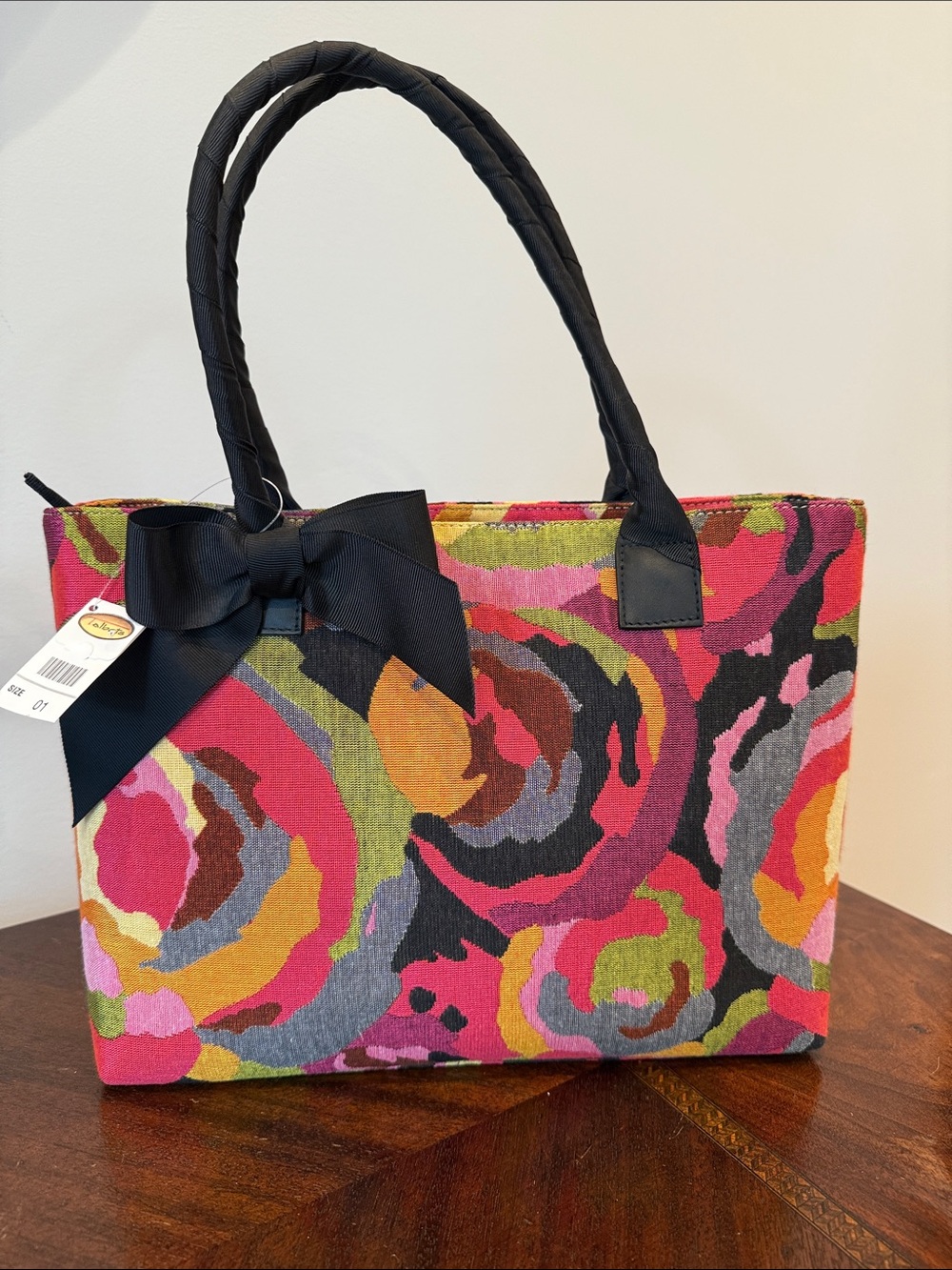 NWT Talbots Floral Canvas Satchel Bag Tote with Black Bow